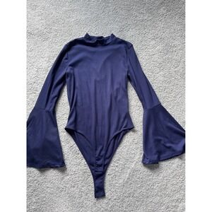 Altar'd State Navy Blue Ribbed Mock Neck Bell‎ Sleeve Bodysuit Womens Medium